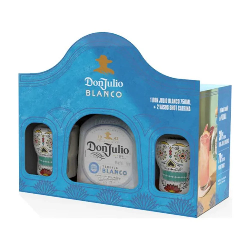 Tequila Don Julio 750 ml Blanco + 2 vasos catrina