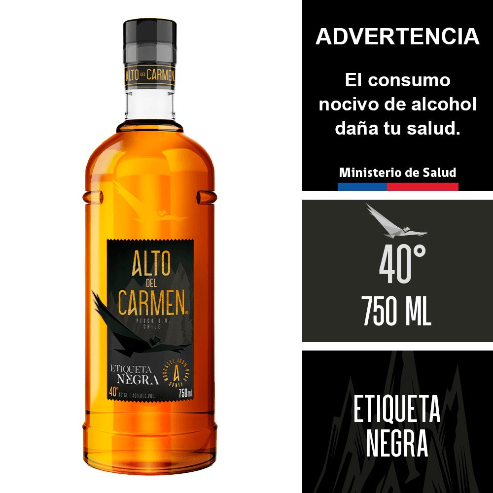 Pisco Alto del Carmen 750 cc Etiqt Negra 40°GL