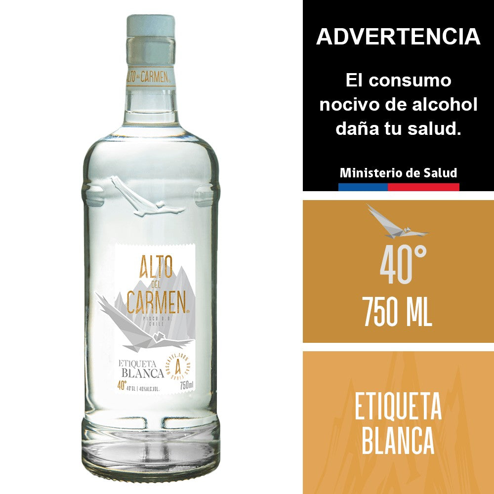 Pisco Alto del Carmen 750 cc Etiqueta Blanca